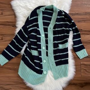 LulaRoe Navy and Teal Striped Cardigan Sweater